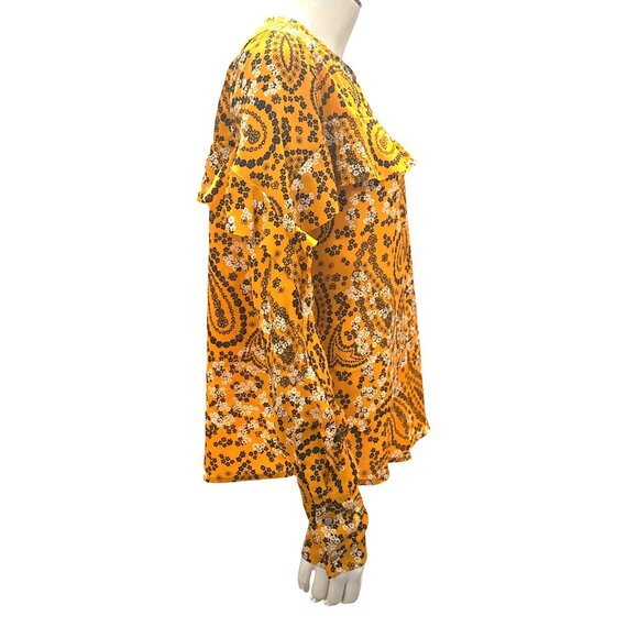 Abercrombie Fitch XS Mustard Paisley Floral Long Sleeve Ruffle Sheer Light Blous - Picture 8 of 14